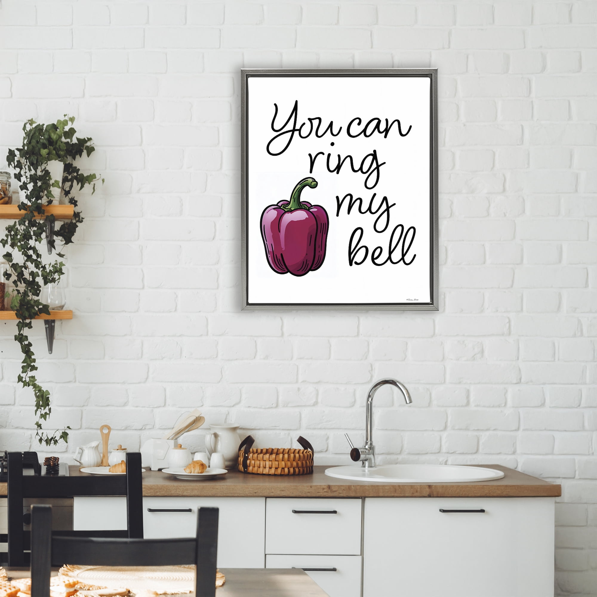 Stupell Industries Ring My Bell Pepper Gray Framed Floater Canvas Wall Art, design by Susan Ball