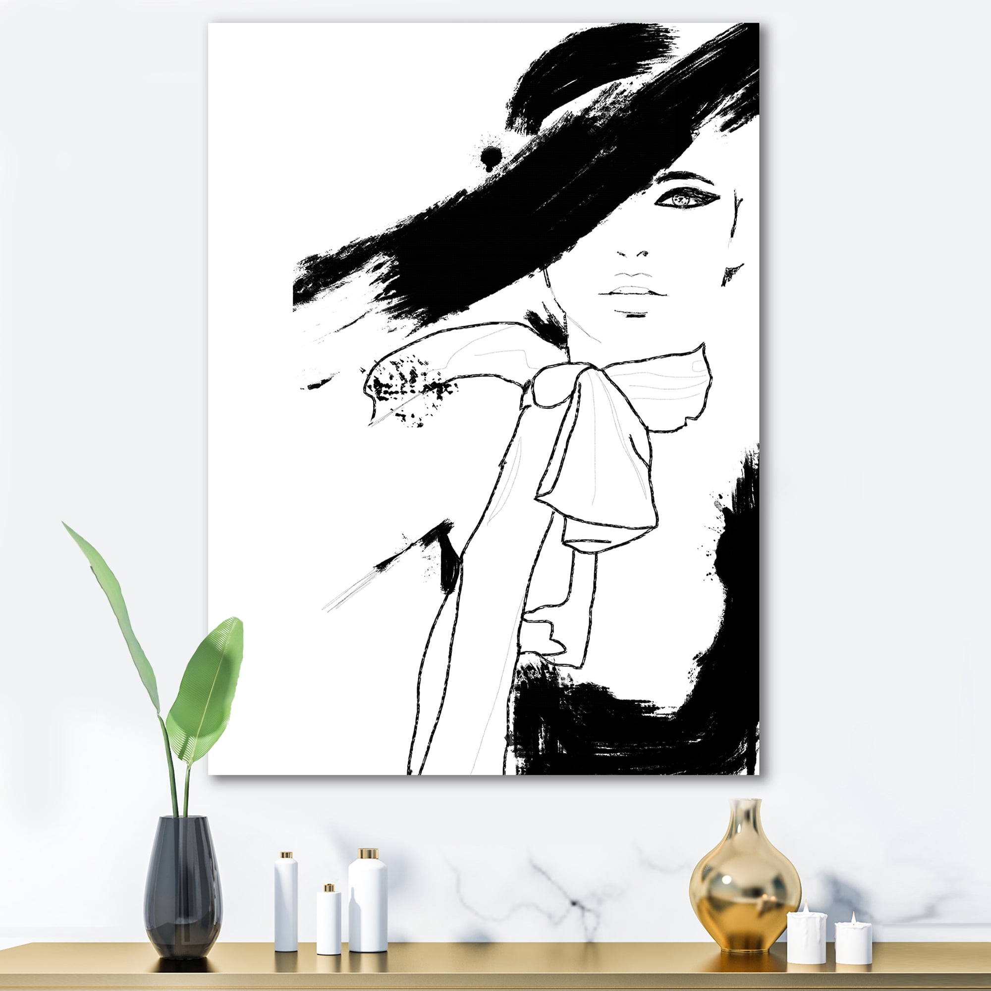 Designart ' Beautiful Black and White Model Haute Couture Fashion Woman I ' Modern Canvas Wall Art Print