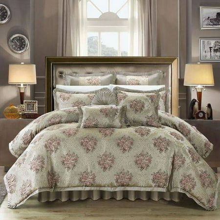9-Piece Zanotti Decorator Upholstery Quality Jacquard Floral Fabric Complete Master Bedroom Comforter Set