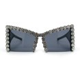 thumbnail image 6 of Womens Large Rhinestone Bold Angular Squared Rectangle Plastic Sunglasses All Black, 6 of 8