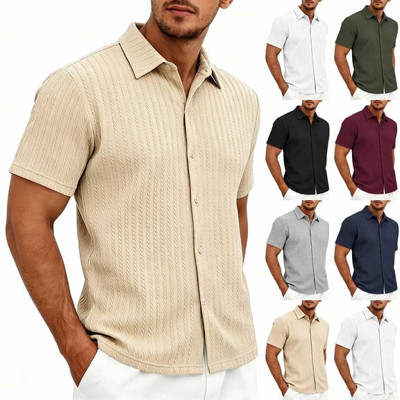 FRSASU Men's Casual Polo Shirt Summer Short Sleeve Vacation Button Down Beach Knit Stretchy Golf Shirts White