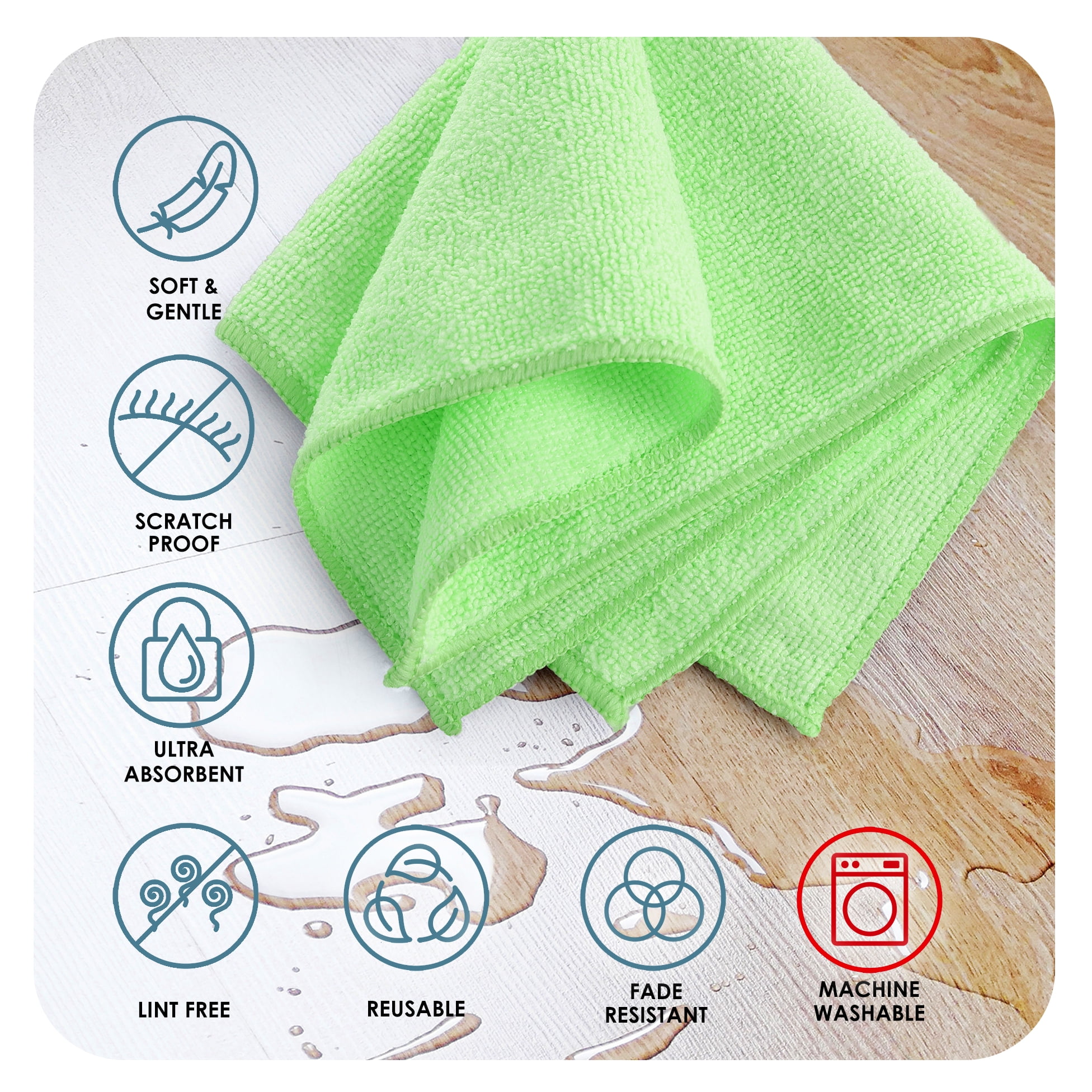 LammaLoe Microfiber Cleaning Cloths, Super Absorbent Cleaning Rags & Car Towels Lint Free, 12x12 Multi-Purpose, 24 Pack, Green