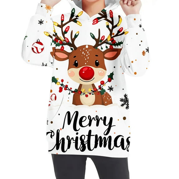 SERTG Big Kids Christmas Holiday Print Hoodie Long Sleeve Round Neck Pullover Casual Top for Boys and Girls 4-14 Years(Multicolor,7-8 Years)