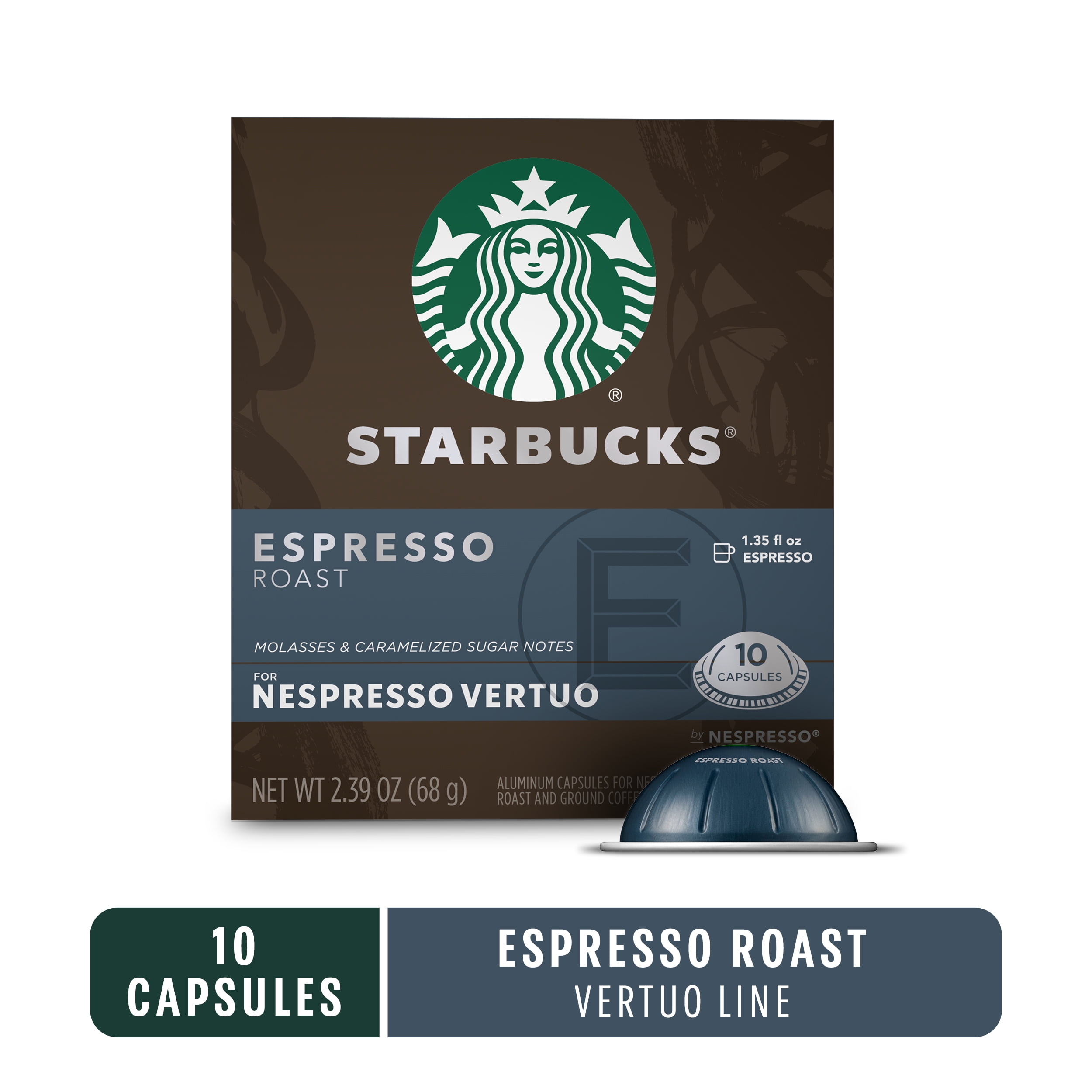 Starbucks Espresso Dark Roast for Nespresso Vertuo Capsules, 10 Count Box