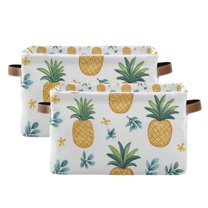 Yayeee 2 Pack Canvas Storage Basket with Handles for Shelves Fabric Bins Closet Organizer, Pineapple