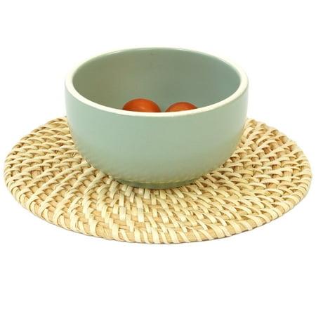 UPC: 0651355034488 | Set of 4 Decorative Round Natural Woven Handmade Rattan Placemats