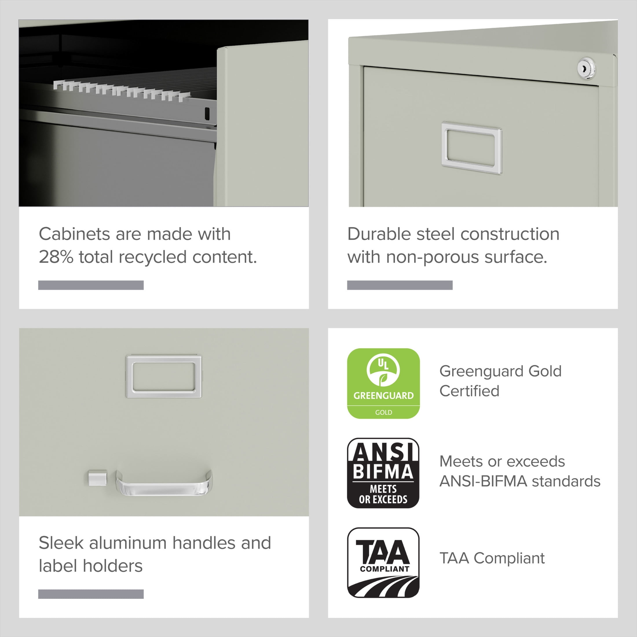 Hirsh 2 Drawer Letter Locking Metal Vertical File Cabinet, 22" Deep, Light Gray