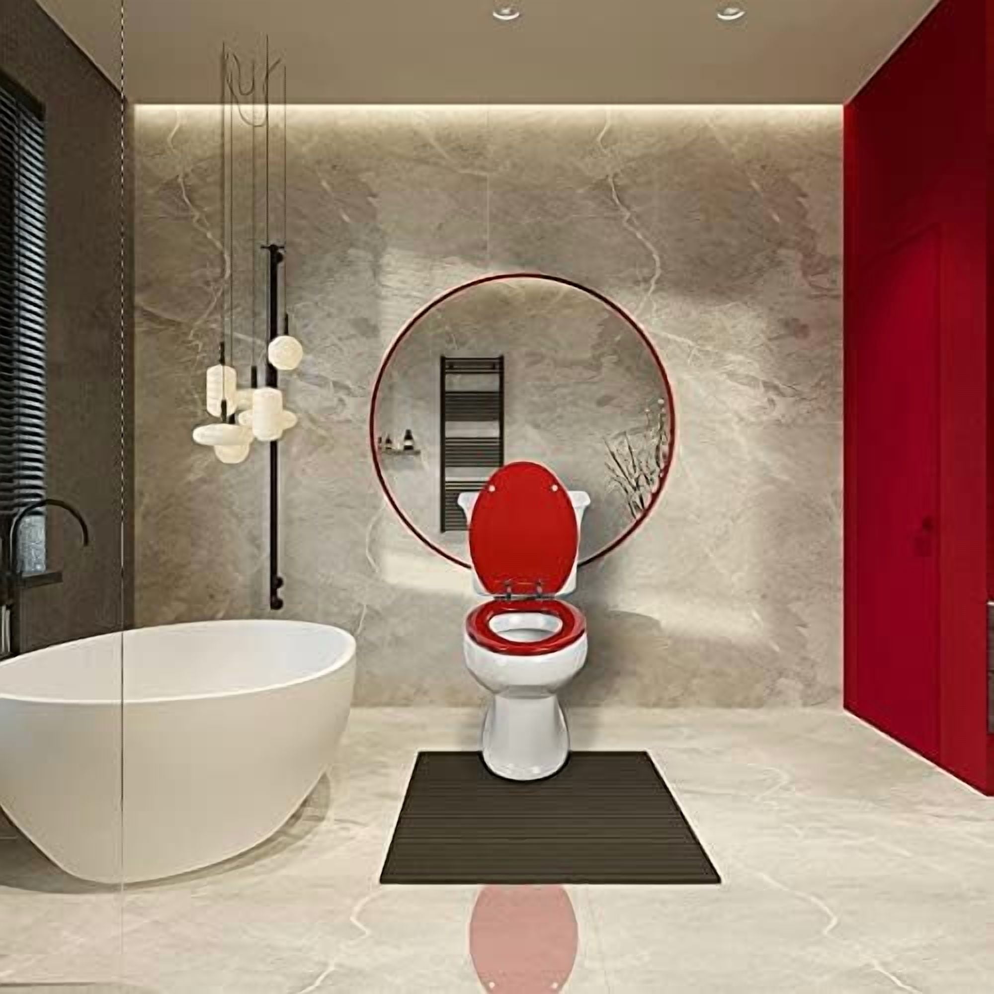 Red Elongated Toilet Seat Natural Wood Toilet Seat with Zinc Alloy Hinges, Easy to Install also Easy to Clean, Scratch Resistant Toilet Seat by  (Elongated, Red)