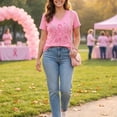 thumbnail image 6 of Pink Breast Cancer Awareness Shirts Women October Inspirational Pink T-Shirts Short Sleeve V-Neck Casual Tee Tops, 6 of 7