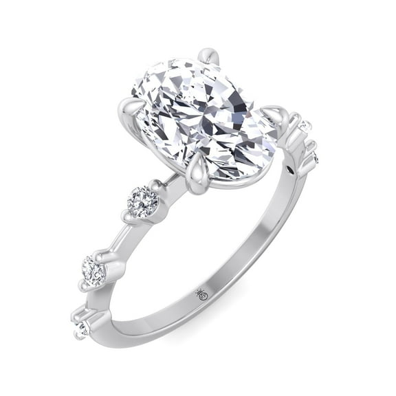 Karly - Thin Band with Round Stones & Oval Moissanite Lab-Diamond Engagement Ring