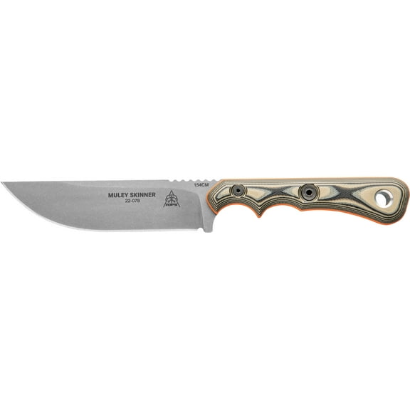TOPS Knives Muley Fixed Blade Knife 4.5" Straightback 154CM Stonewashed Blade G-10 Handle Brown