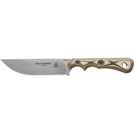 TOPS Knives Muley Fixed Blade Knife 4.5 Straightback 154CM Stonewashed Blade G-10 Handle Brown