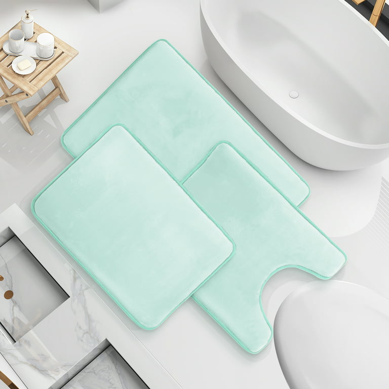 Clara Clark 3 Piece Ultra Soft Non-Slip Plush Memory Foam Bath Rug Set - Small, Large & Contour - Hunter Green