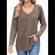 thumbnail image 3 of Camisetas de Larga para Mujer, Cuello en V, Suaves, Básicas, Holgadas, Informales, Moda de Otoño. Café L, 3 of 10