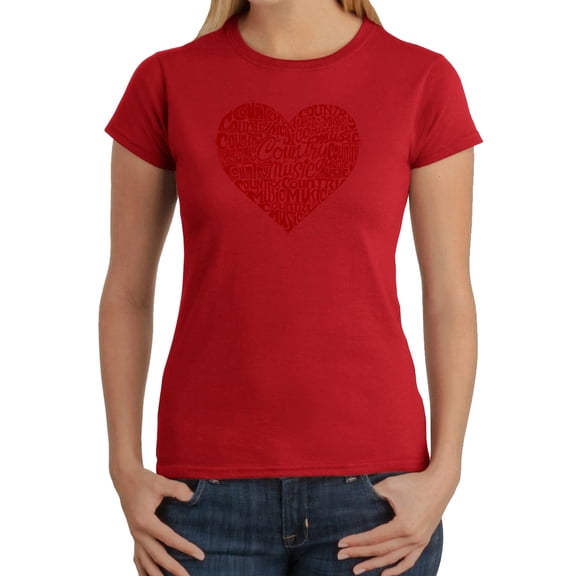 LA Pop Art Women's Word Art T-Shirt - Country Music Heart