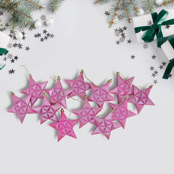 DAK 12ct Pink Bubblegum Matte Glittered Star Shatterproof Christmas Ornaments 5"