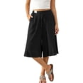 thumbnail image 5 of cocolona Womens Casual Loose High Waist Linen Pants Elastic Waist Straight Wide Leg Cropped Lounge Pants with Pockets, 5 of 5