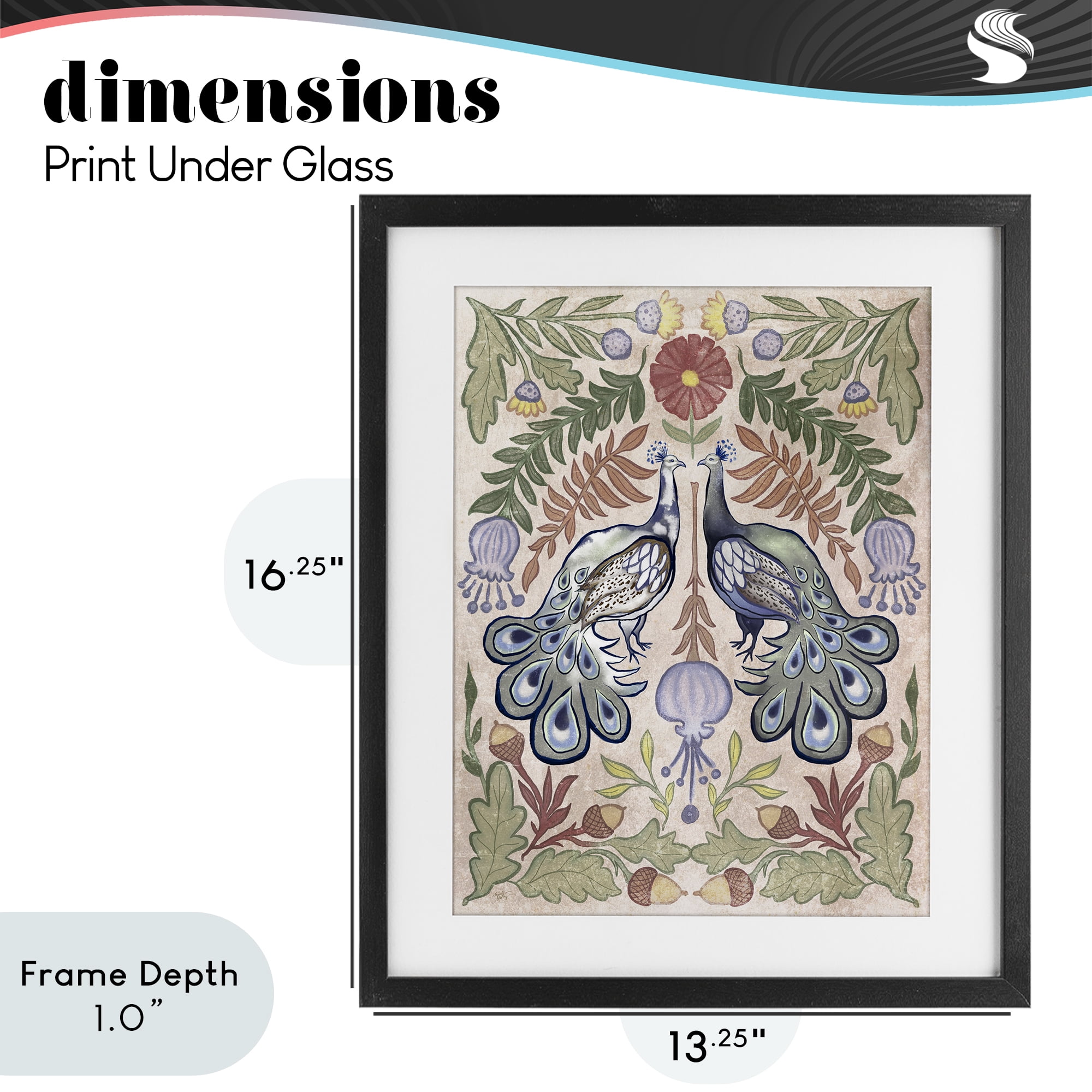 Stupell Industries Symmetrical Peacock & Flower Pattern Black Framed Print Under Glass, design by Elizabeth Medley