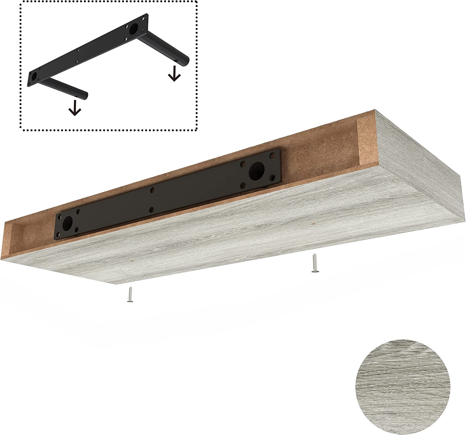 Ballucci 36" Floating Shelf, Wood Wall Mount Shelf with Invisible Bracket, 6" Deep, Gray