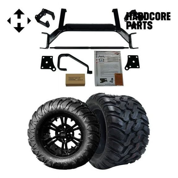 Hardcore Parts 6" Drop Axle Lift Kit for EZGO TXT/PDS (2001.5-2013) Electric Golf Cart with 12" Black ‘VAMPIRE’ Wheels and 22"x11"-12"  DOT rated Mud-Terrain/All-Terrain tires