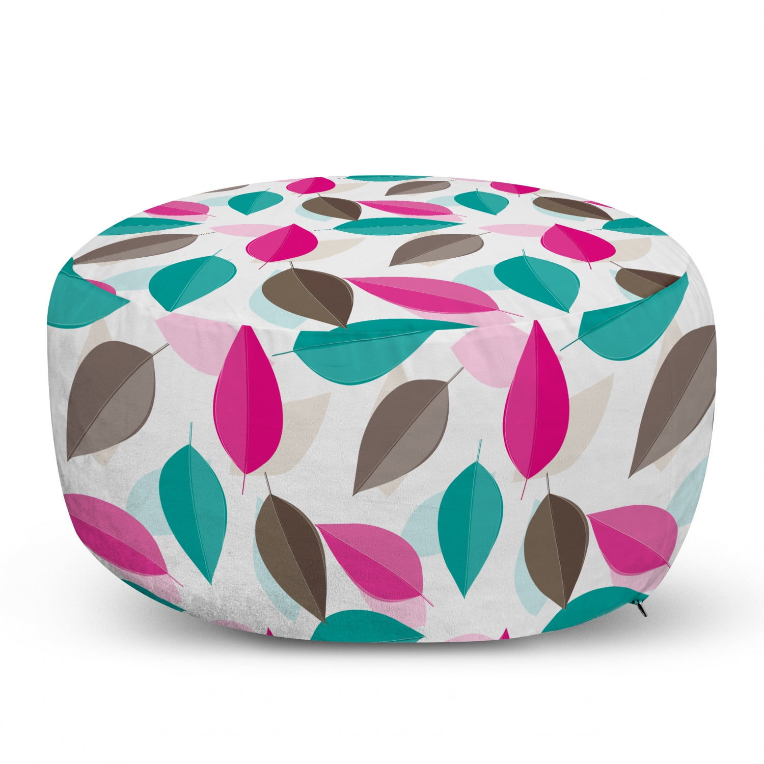 Leaves Ottoman Pouf, Simplistic Foliage Design with Colorful Leaves