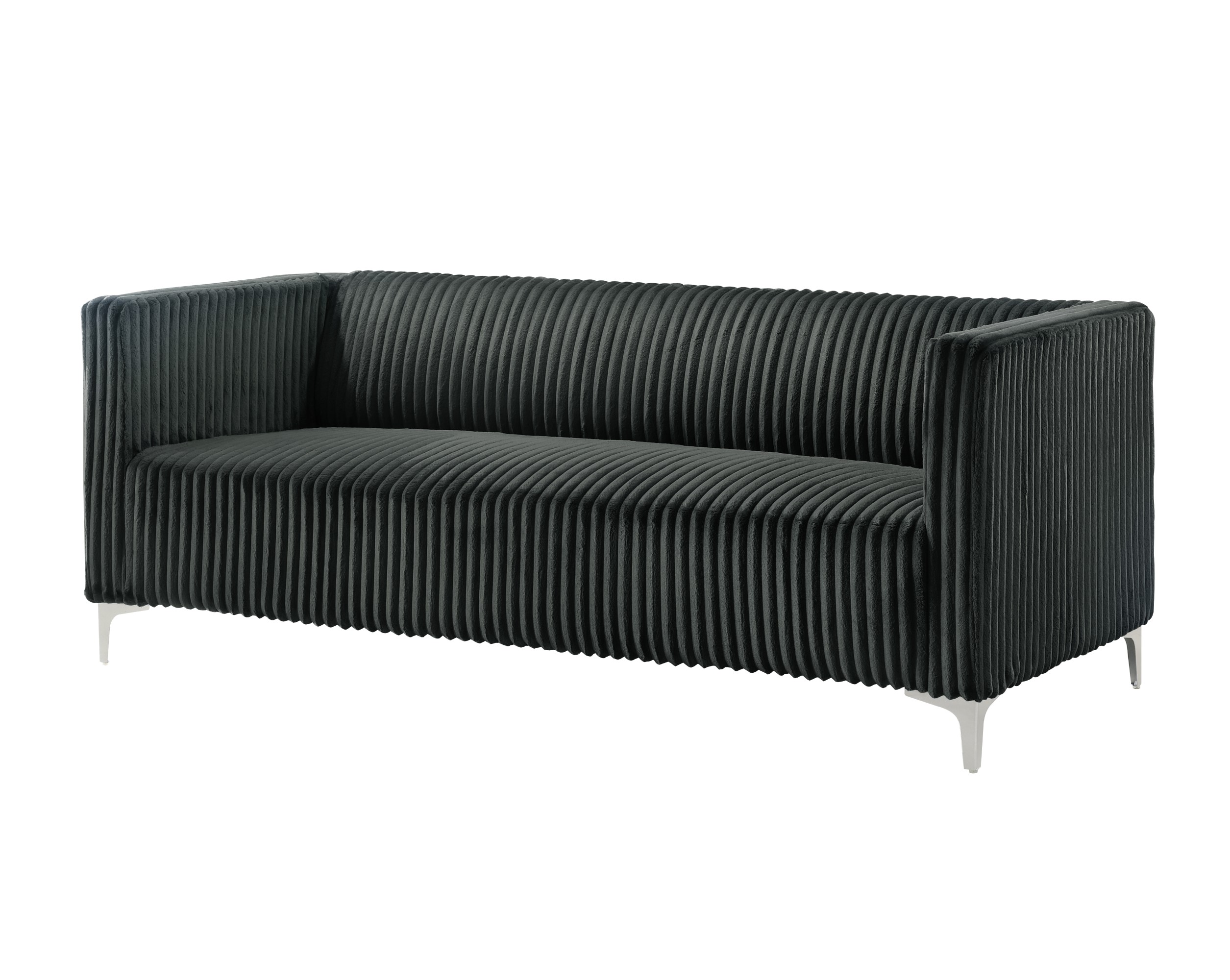 Home Design Gavin Velvet Square Arm Sofa with Plush Cushions and Modern Upholstery, Durable Frame for Living Room, Contemporary Gray Design