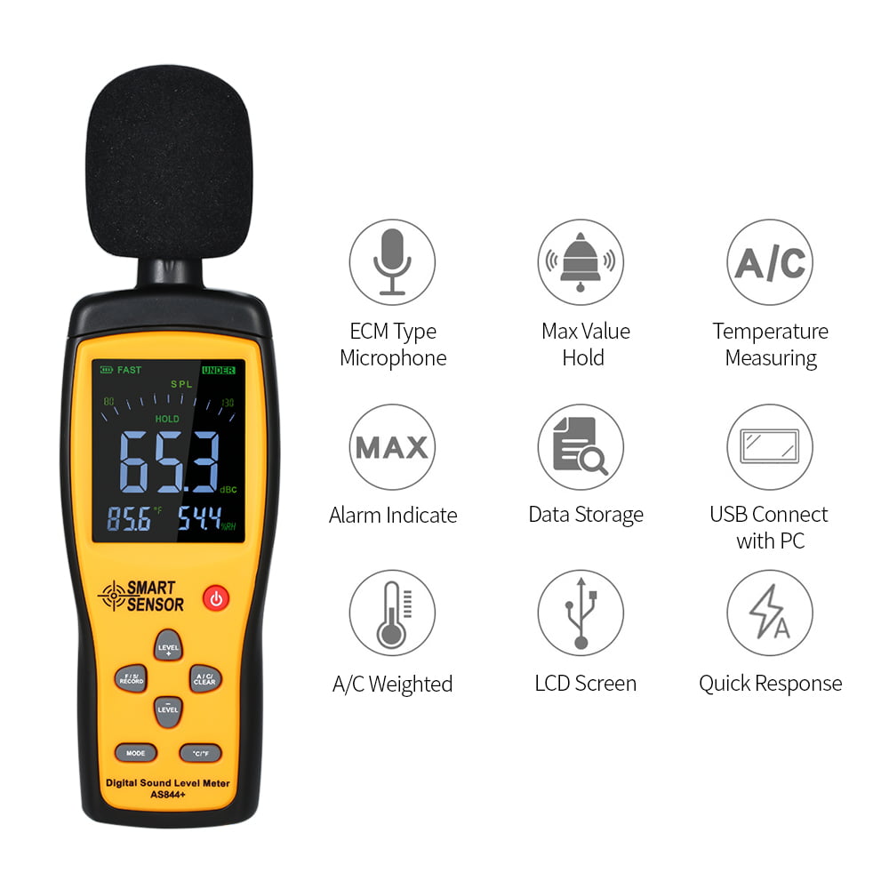 AR824 Digital Sound Level Meter Range 30-130dBA Noise Tester Measuring Tool Sound Level Meter LONGJUAN-C Digital Decibel Meter 
