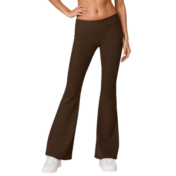 Flared Yoga Pants for Women – Low Rise Slim Fit Stretch Leggings with Fold Over Waist, Bootcut Design for Workout, Lounge, Dance, Casual Wear & Y2K Street Fashion (191)