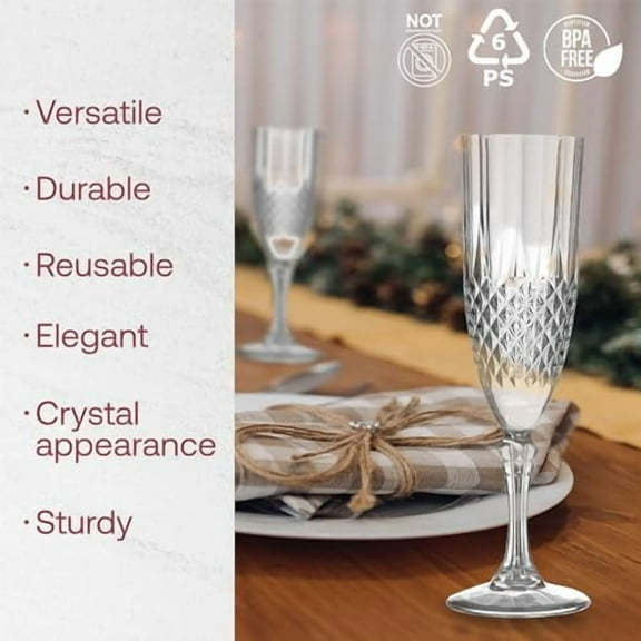 Smarty Had A Party 48 Clear 8 oz Crystal Cut Plastic Champagne Flutes, Unbreakable Disposable Drinkware for Weddings and Mimosa Bars