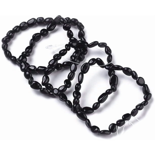1 pulsera de cuentas negras naturales, elástica, multicapa, con piedras pulidas, ideal para hombre y mujer, regalo de bisutería.