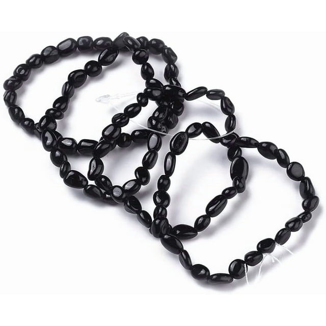 1 pulsera de cuentas negras naturales, elástica, multicapa, con piedras pulidas, ideal para hombre y mujer, regalo de bisutería.