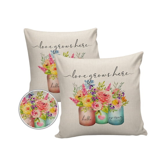 Pack of 2 Outdoor Pillow Covers, Spring Vase Flowers Chrysanthemum Floral Waterproof Square Throw Pillowcase Cushion Decorative Pillow Covers for Couch Patio Tent, 16x16 in