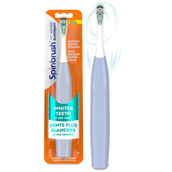 Spinbrush PRO WHITEN Battery Powered Electric Toothbrush for Adults, Soft Bristles