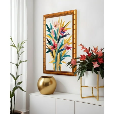 12x12 Gold Modern Bamboo Picture Frame - UV Acrylic, Foam Board Backing, Hanging Hardware