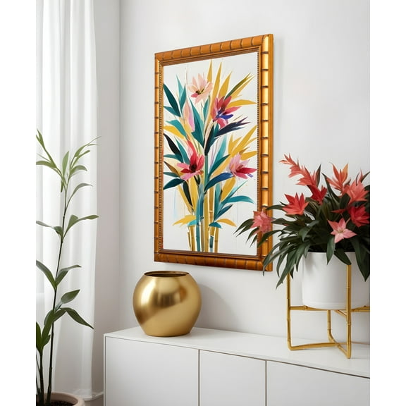 10x7 Gold Modern Bamboo Picture Frame - UV Acrylic, Foam Board Backing, Hanging Hardware
