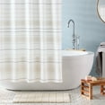 thumbnail image 2 of TOWN & COUNTRY EVERYDAY Solana Textured Woven Stripe Cotton-Rich Breathable Fabric Shower Curtain with Reinforced Buttonhole Top Hem, White/Tan/Charcoal, 70"x72", 2 of 10