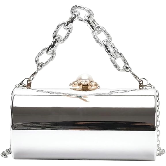 HLSOHJP Acrylic Evening Clutch Women Chic Metal Purses Shiny Barrel-Shaped Handbag Crossbody Bag for Parties Wedding