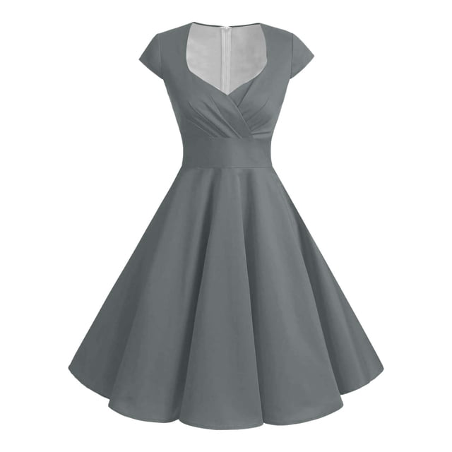 Vestido retro de fiesta liso para mujer: diseño informal de corte A, cintura alta para diversas ocasiones, tallas S-XXL.
