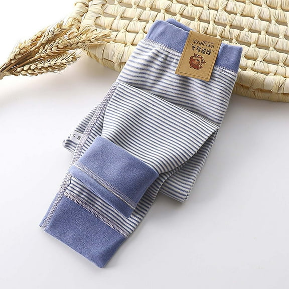 CUZIBR Big Boys Girls Pants Casual Fuzzy Wool Thicked Striped Trousers For Toddler Winter Warm Leggings Cozy Soft Bottom Pants,Blue,18-24 Months