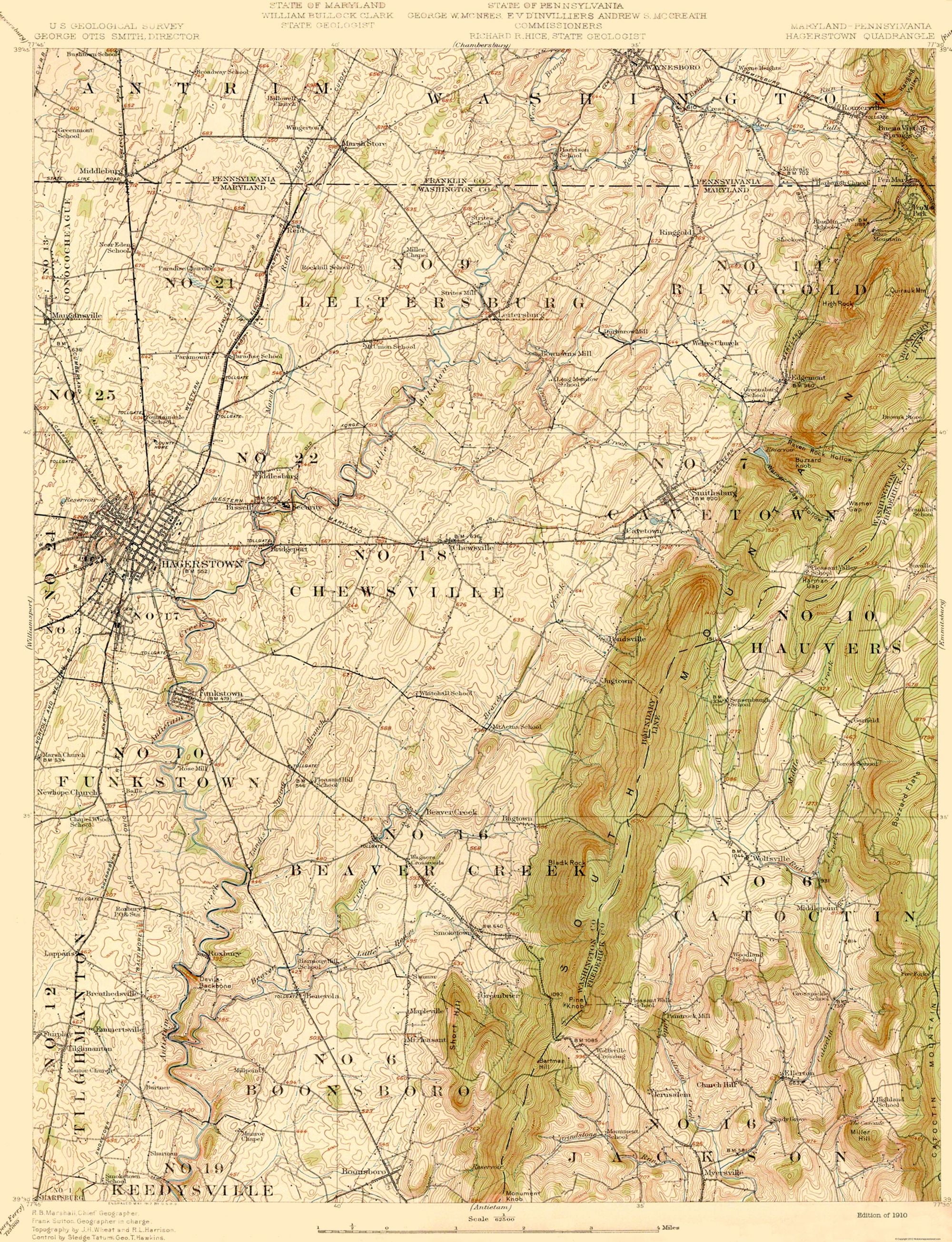 Hagerstown Maryland Quad - USGS 1910 - 23 x 30 - Glossy Satin Paper -  Walmart.com