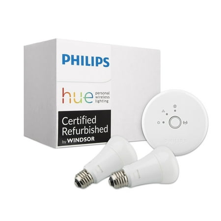Philips Hue Lux A19 Dimmable LED Smart 2-Bulb Starter Kit (Incluldes 1st gen Bridge) Certified (Certified