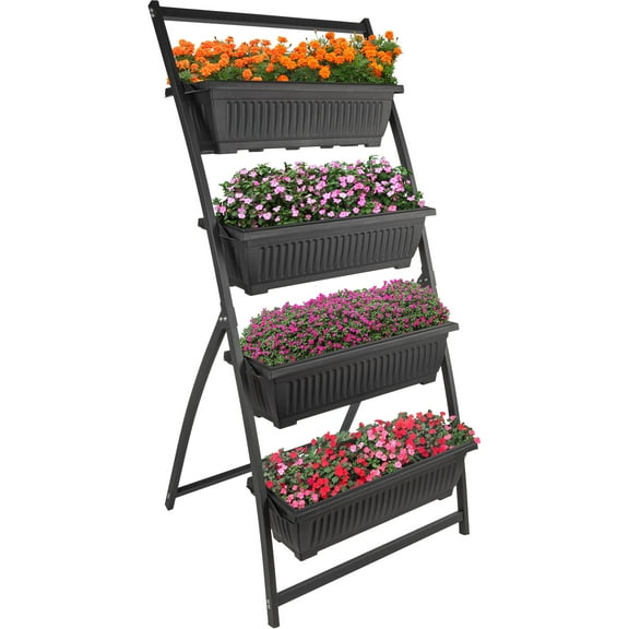 Pure Garden 4 Tier Vertical Garden Planter Raised Garden Beds, Black
