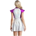 thumbnail image 3 of YiZYiF Womens Halloween Alien Cosplay Costume Metallic Shiny Cap Sleeve A-line Dress Rave Outfits Purple S, 3 of 7