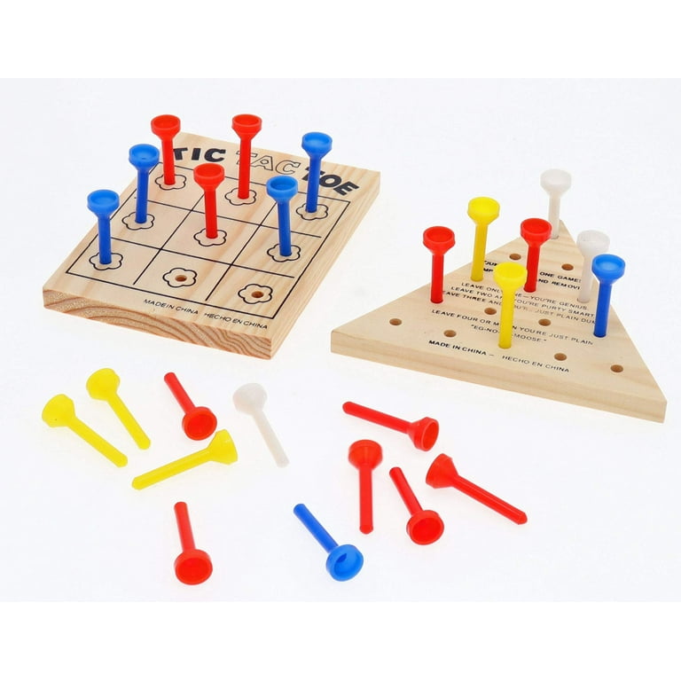 Perfect Life Ideas Wooden Tic Tac Toe Game and Wood Peg Game 2 Pcs Set - Family Board Game Adults Kids Travel Games Skill Occupational Therapy T