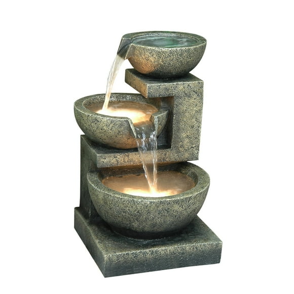 Hi-Line Gift Ltd 3-Bowl Fountain with 2 Lights