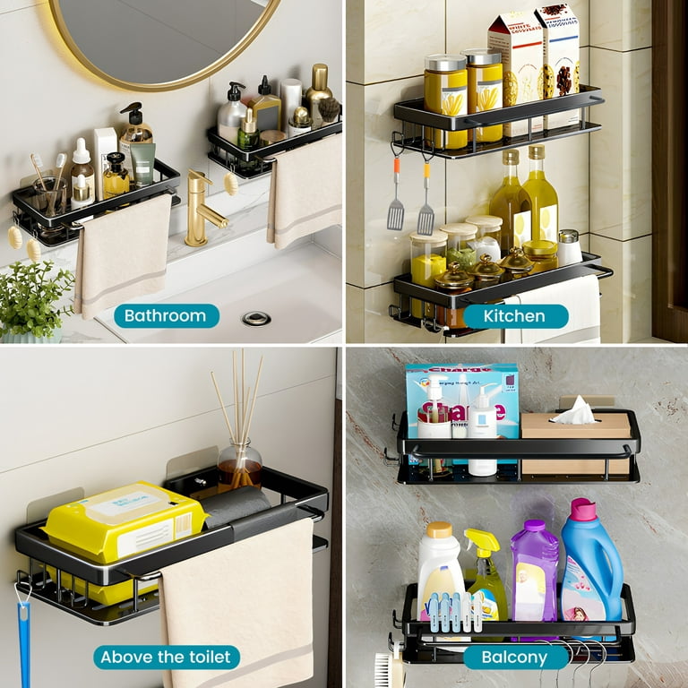 Adhesive Shower Caddy with Hook for Kitchen or Bathroom
