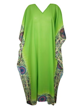 Mogul Women Maxi Bohemian Kaftan Green Georgette Beach Wear Maternity Dress Cover Up Casual Resort wear Housedress 3XL
