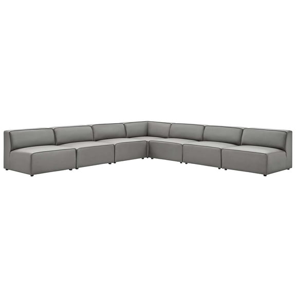 Sectional Sofa Set, Faux Vegan Leather, Grey Gray, Modern Contemporary Urban Design, Living Lounge Room Hotel Lobby Hospitality