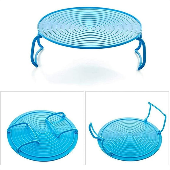 MesaSe Multipurpose Foldable Microwave Oven Rack - 9" Inc Multifunctional Heating Double Layer Dish Tray for Kitchen - Organizer Tool-Steaming Tray Rack with Handle,Insulated Heating-Blue