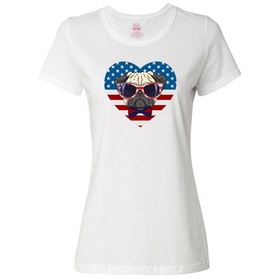 Inktastic Pug Dog Patriotic US Flag Heart Women's T-Shirt